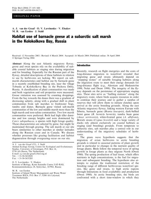 Habitat use of barnacle geese at a subarctic salt marsh in the ...