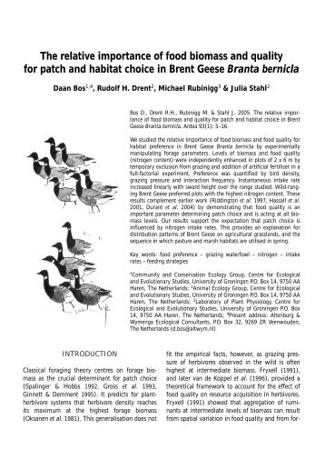 The relative importance of food biomass and quality for patch and ...