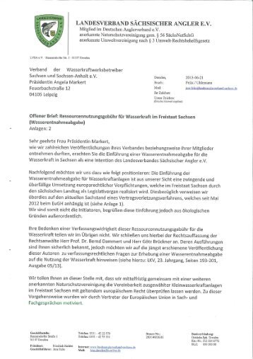 Offener Brief des LVSA an Präsidentin Angela Markert, Verband der ...