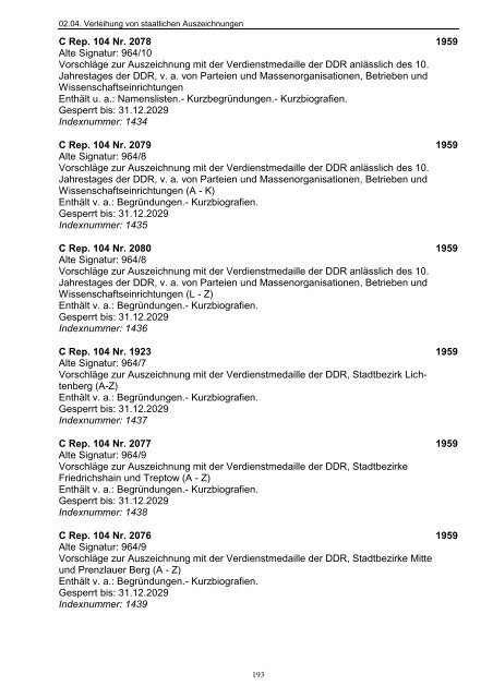 2/1-spaltig, Einrückung ab Titelfeld, Text vor Sperrvermerken