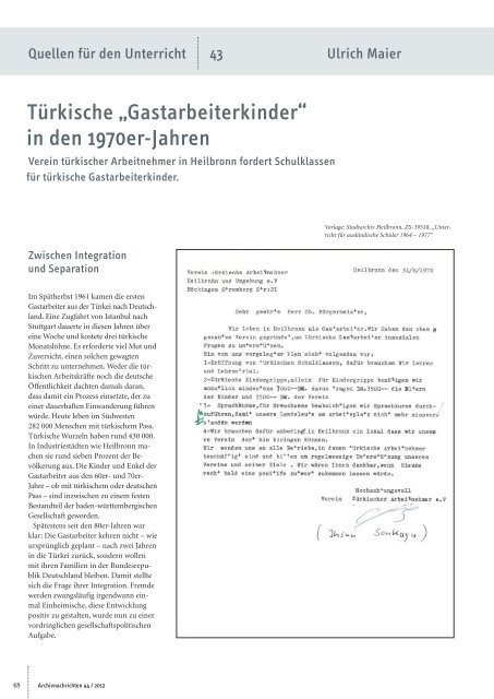 TÃ¼rkische âGastarbeiterkinderâ - Landesarchiv Baden WÃ¼rttemberg