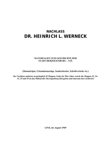 nachlass dr. heinrich l. werneck
