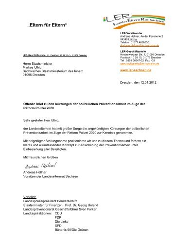 Offenen Brief - Landeselternrat Sachsen