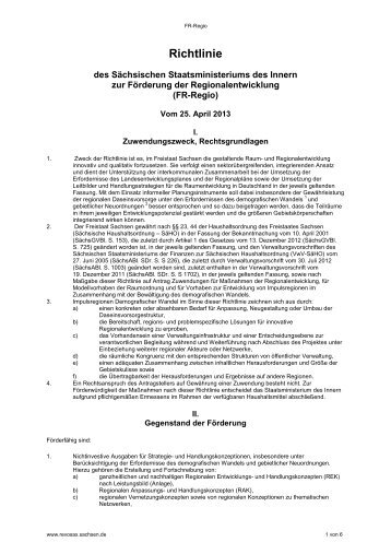 Richtlinie zur FÃ¶rderung der Regionalentwicklung (FR Regio)
