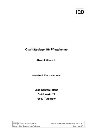 Qualitätssiegel für Pflegeheime Abschlußbericht - Elias-Schrenk ...