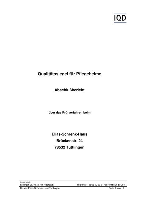 Qualitätssiegel für Pflegeheime Abschlußbericht - Elias-Schrenk ...