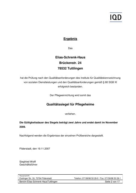 Qualitätssiegel für Pflegeheime Abschlußbericht - Elias-Schrenk ...