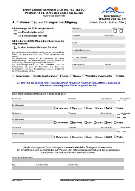 Anmeldeformular - ESSC