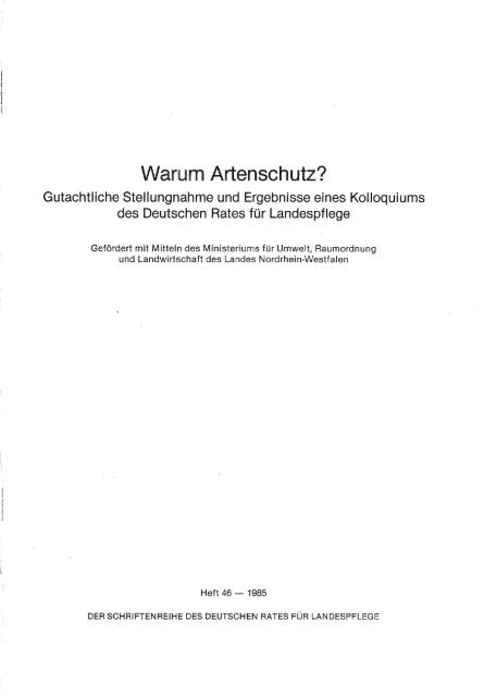 Warum Artenschutz? - Deutscher Rat fÃ¼r Landespflege