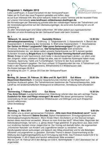 Programm 1. Halbjahr 2013 - Landfrauen Wildeshausen Dötlingen