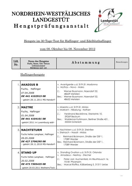 NORDRHEIN-WESTFÃLISCHES LANDGESTÃT H e n g s t p r Ã¼ ...