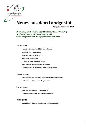 Neues aus dem LandgestÃ¼t - Landesregierung Nordrhein-Westfalen