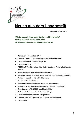 Neues aus dem LandgestÃ¼t - Landesregierung Nordrhein-Westfalen