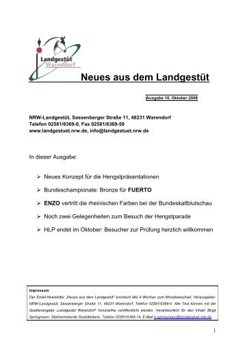 Neues aus dem LandgestÃ¼t - Landesregierung Nordrhein-Westfalen