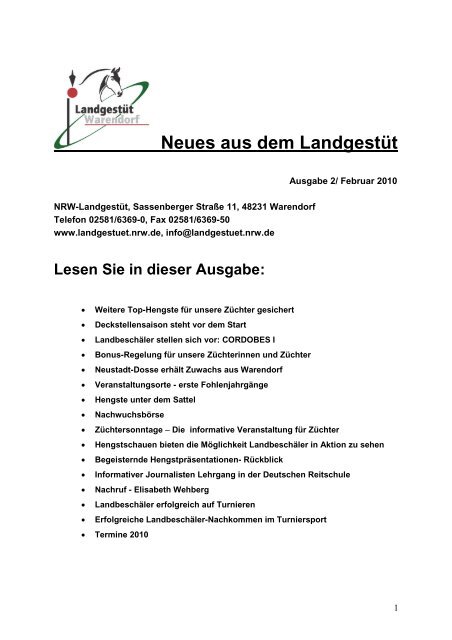 Neues aus dem LandgestÃ¼t - Landesregierung Nordrhein-Westfalen