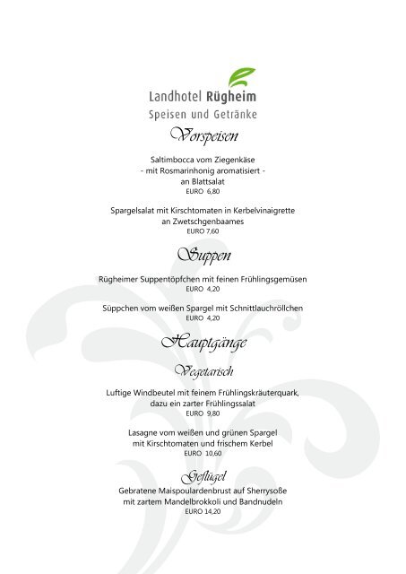 Unsere Speisekarte Landhotel RÃ¼gheim