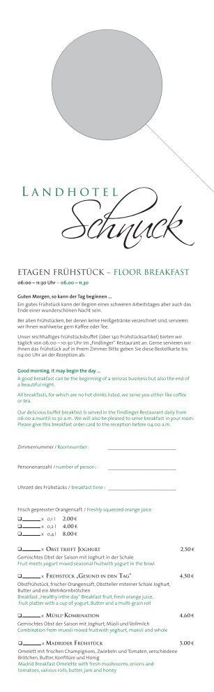 Etagen Frühstück ~ Floor Breakfast - Landhotel Schnuck