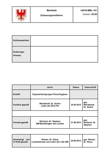 Fleischhygiene - Merkblatt Zulassungsverfahren ... - Landkreis Prignitz