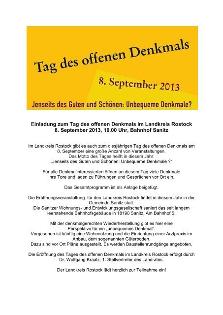 Einladung zum Tag des offenen Denkmals im Landkreis Rostock 8 ...