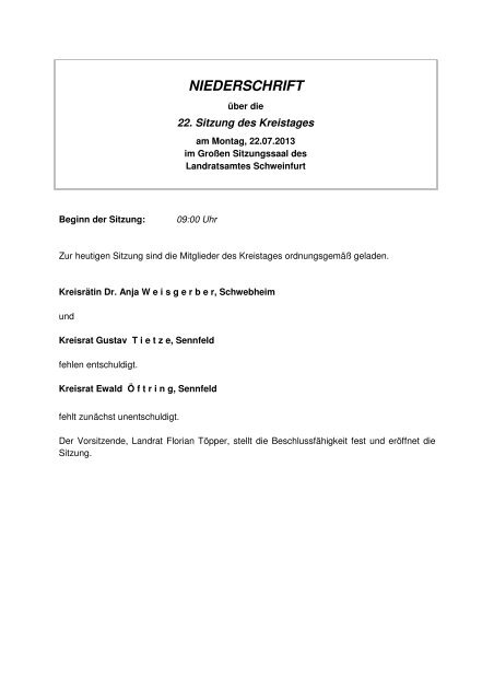 NIEDERSCHRIFT - Landkreis Schweinfurt