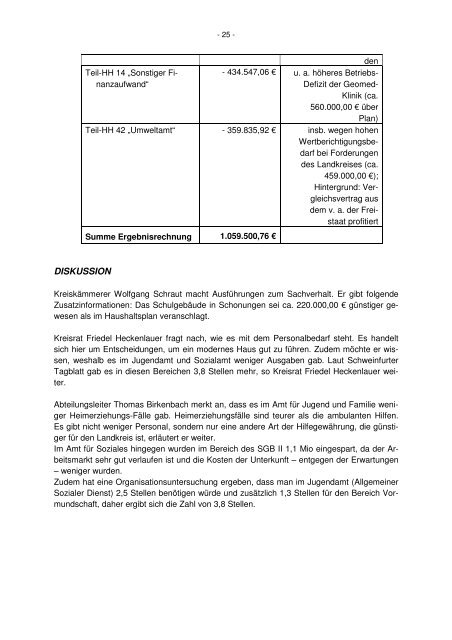 NIEDERSCHRIFT - Landkreis Schweinfurt