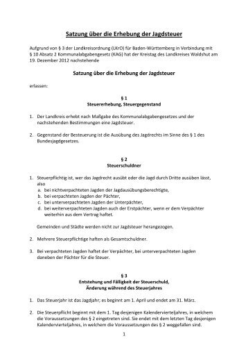 Satzung über die Erhebung der Jagdsteuer - Landratsamt Waldshut