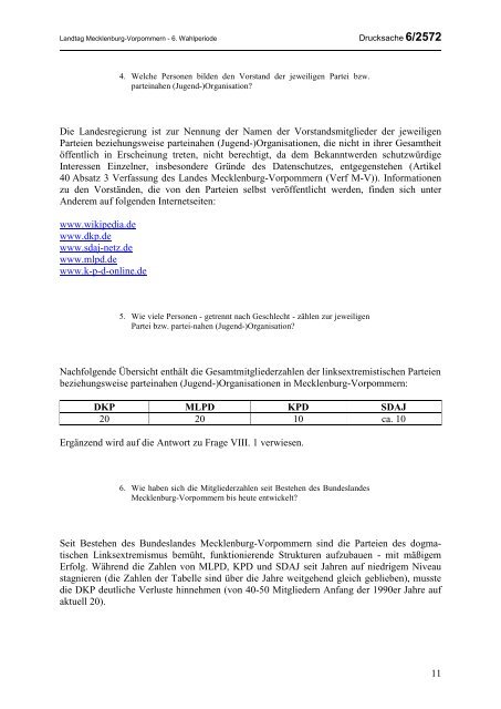 GROSSE ANFRAGE ANTWORT - Landtag Mecklenburg Vorpommern