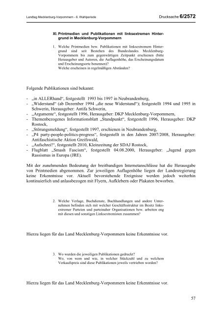 GROSSE ANFRAGE ANTWORT - Landtag Mecklenburg Vorpommern