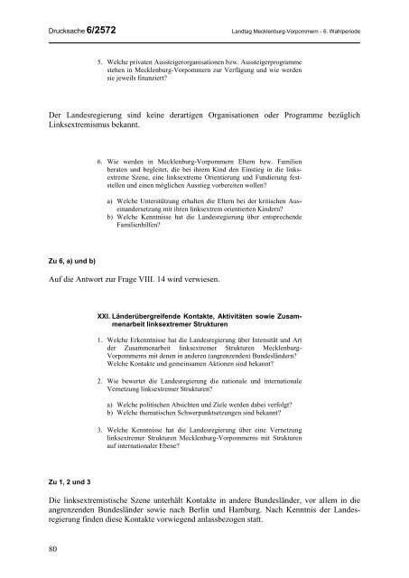 GROSSE ANFRAGE ANTWORT - Landtag Mecklenburg Vorpommern