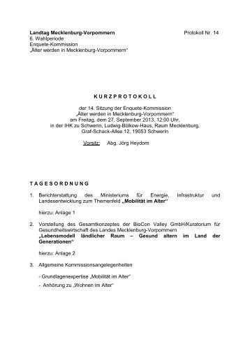 Kurzprotokoll der 14. Sitzung (pdf) - Landtag Mecklenburg ...
