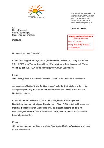 Beantwortung - beim Niederösterreichischen Landtag