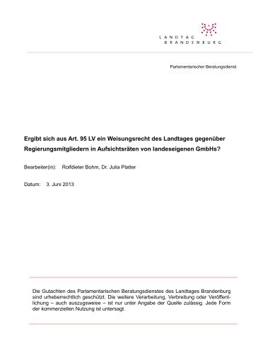 Ergibt sich aus Art. 95 LV ein Weisungsrecht des Landtages ...