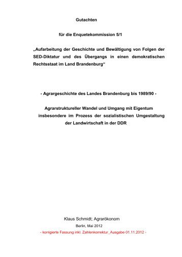 Agrargeschichte des Landes Brandenburg bis 1989/90 - Landtag ...