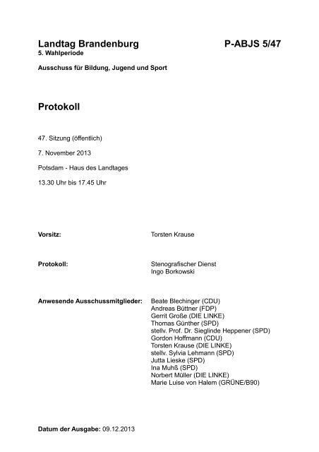 Landtag Brandenburg P-ABJS 5/47 Protokoll