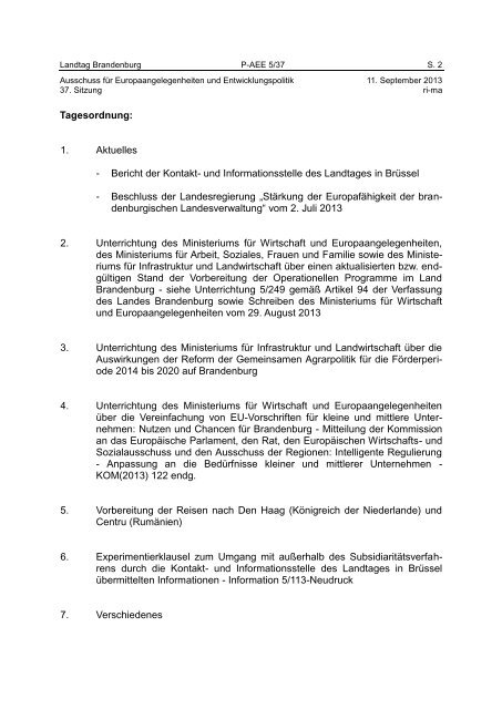 Landtag Brandenburg P-AEE 5/37 Protokoll