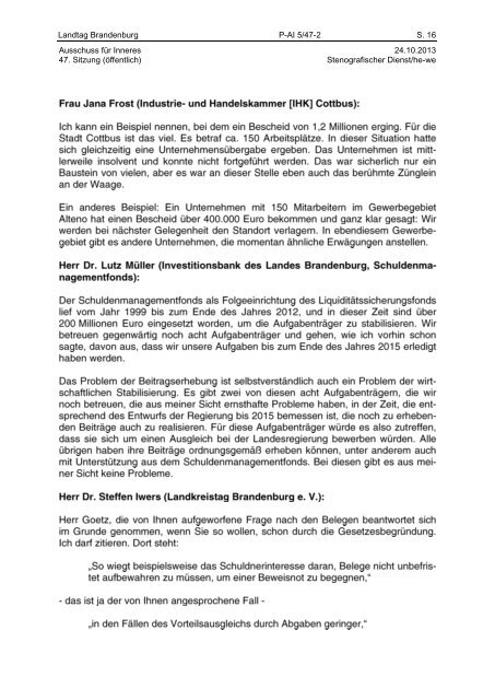 Protokoll der 47. Sitzung des Ausschusses für Inners am 24.10.2013