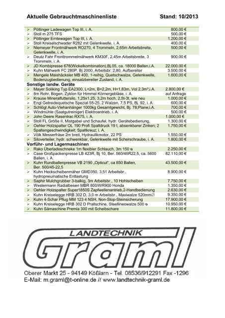 Gebr. Verkauf-Liste 10/2013 - Landtechnik Graml