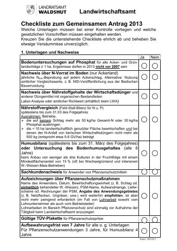 Checkliste zum Gemeinsamen Antrag 2013 Landwirtschaftsamt