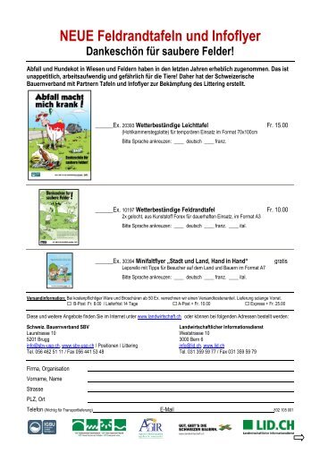 2013 Bestellblatt Litteringtafeln SBV d - Schweizer Landwirtschaft