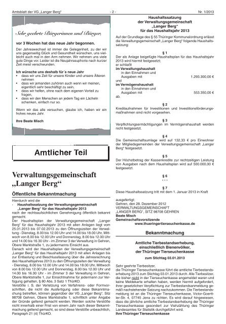 Januar 2013 - bei der Verwaltungsgemeinschaft Langer Berg