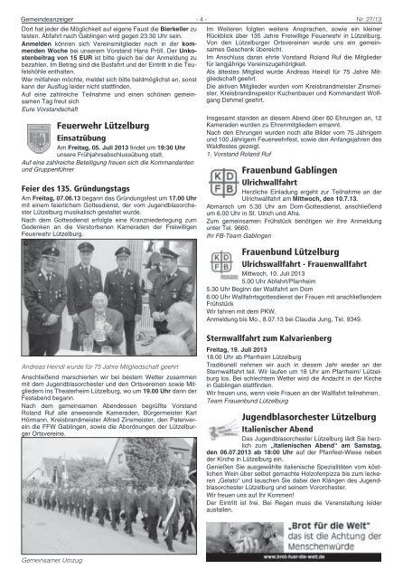 Gemeinde Gablingen Ferienprogramm für die Sommerferien 2013