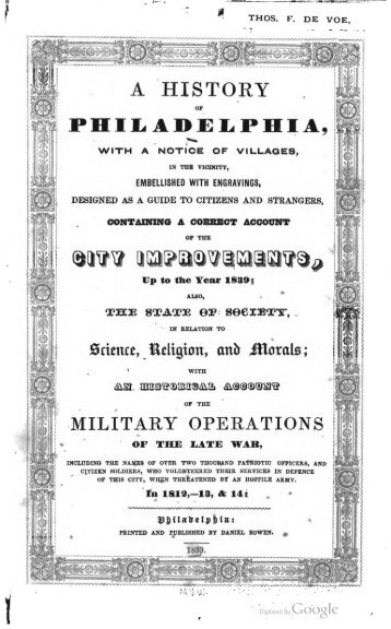 A history of Philadelphia, with a notice of villages in the vicinity ...