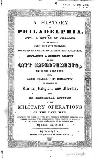 A history of Philadelphia, with a notice of villages in the vicinity ...