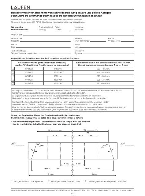 Bestellformular für Zuschnitte von schneidbaren Lb3 ... - Laufen