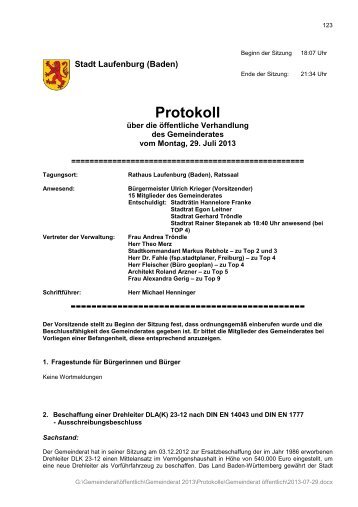 Protokoll vom 29.07.2013 - Stadt Laufenburg