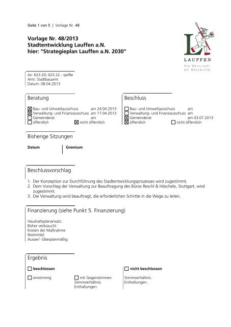 Vorlage Nr. 48/2013 Stadtentwicklung Lauffen a.N. hier ...