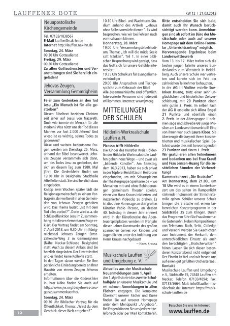 Kalenderwoche 12 (erschienen am 21.03.2013) - Stadt Lauffen am ...