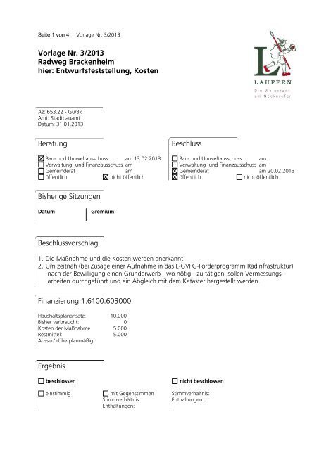 Vorlage Nr. 3/2013 Radweg Brackenheim hier - Stadt Lauffen am ...