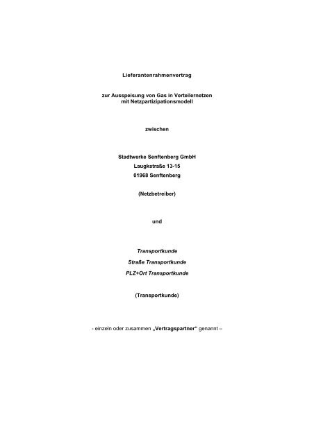 Lieferantenrahmenvertrag Gas mit Anlagen (PDF) - Stadtwerke