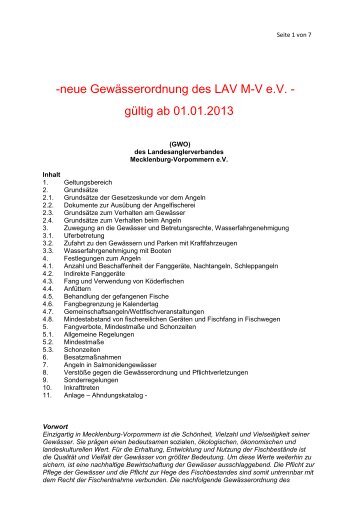 Gewässerordnung 2013 - Landesanglerverband Mecklenburg ...